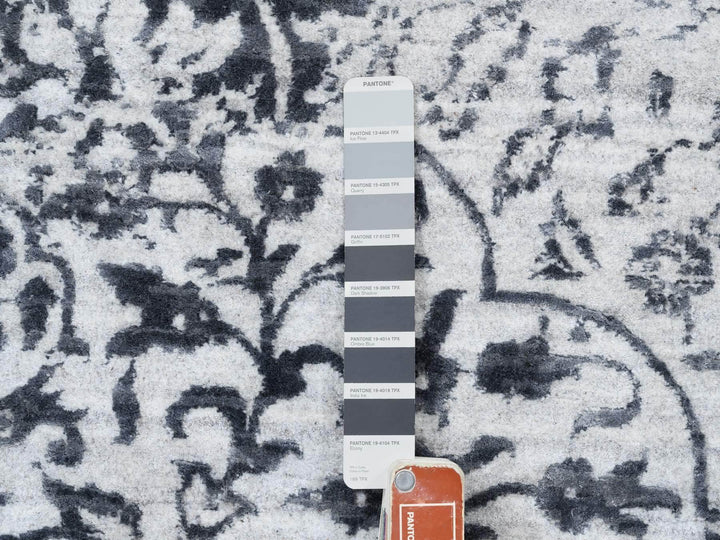 12'0" x 12'0" New Hand Knotted Grey Wool & Silk Square Oriental Rug - MOA10263467