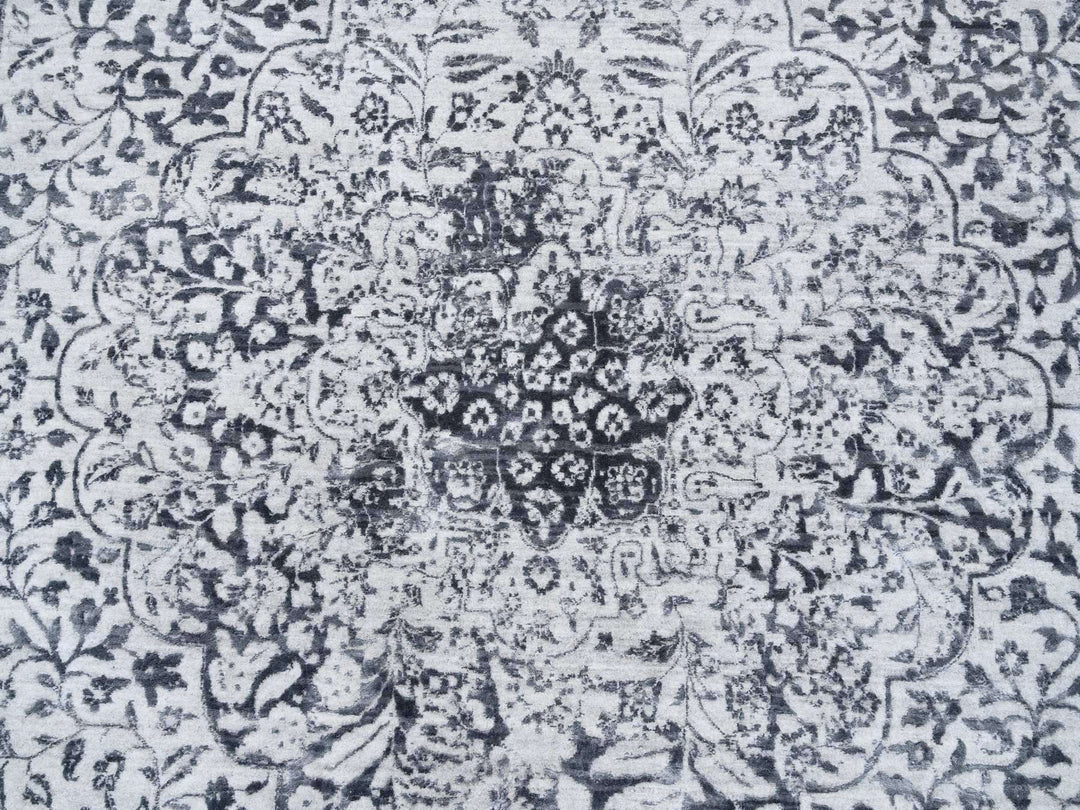 12'0" x 12'0" New Hand Knotted Grey Wool & Silk Square Oriental Rug - MOA10263467