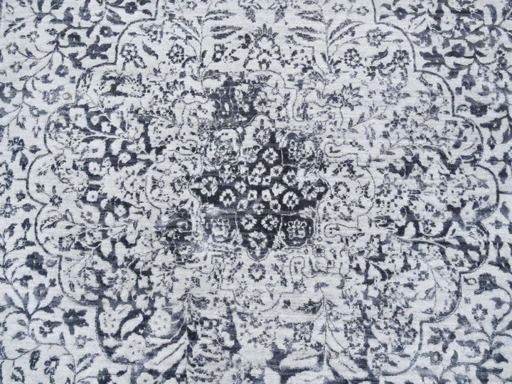 12'0" x 12'0" New Hand Knotted Grey Wool & Silk Square Oriental Rug - MOA10263467