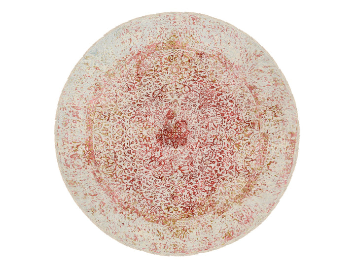 9'8" x 9'8" New Hand Knotted Pink Wool & Silk Round Oriental Rug - MOA10263468