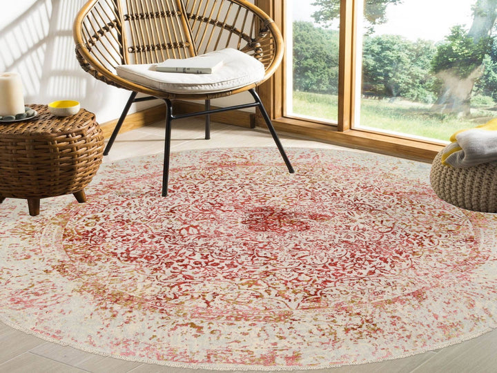 9'8" x 9'8" New Hand Knotted Pink Wool & Silk Round Oriental Rug - MOA10263468