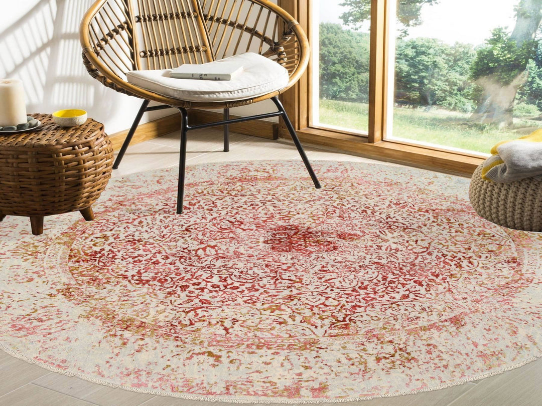 9'8" x 9'8" New Hand Knotted Pink Wool & Silk Round Oriental Rug - MOA10263468