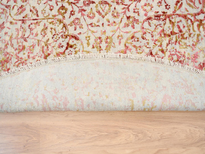 9'8" x 9'8" New Hand Knotted Pink Wool & Silk Round Oriental Rug - MOA10263468