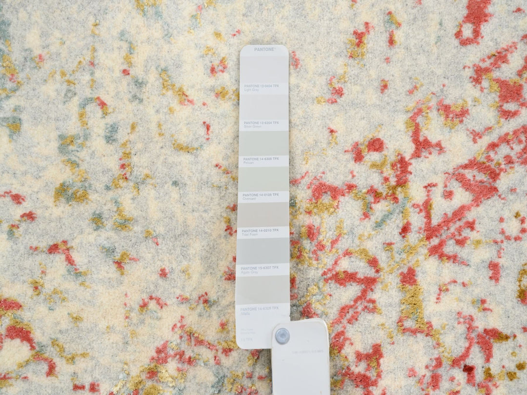 9'8" x 9'8" New Hand Knotted Pink Wool & Silk Round Oriental Rug - MOA10263468