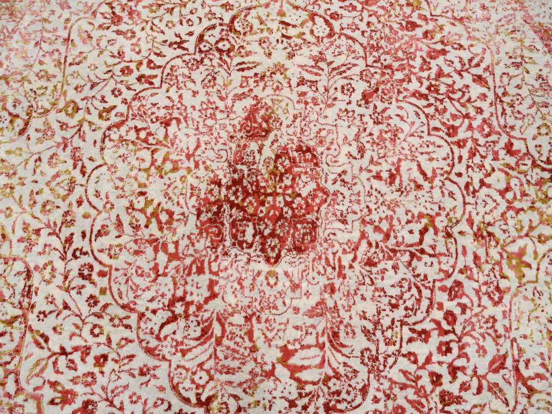 9'8" x 9'8" New Hand Knotted Pink Wool & Silk Round Oriental Rug - MOA10263468