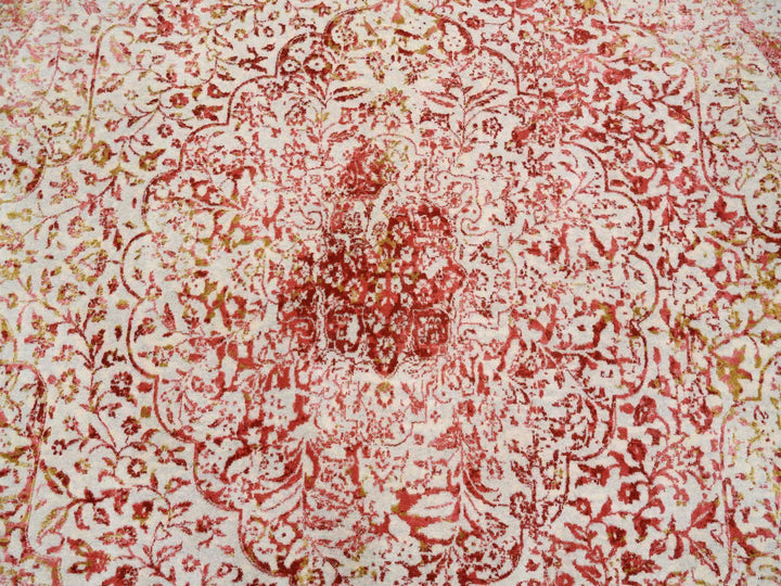 9'8" x 9'8" New Hand Knotted Pink Wool & Silk Round Oriental Rug - MOA10263468