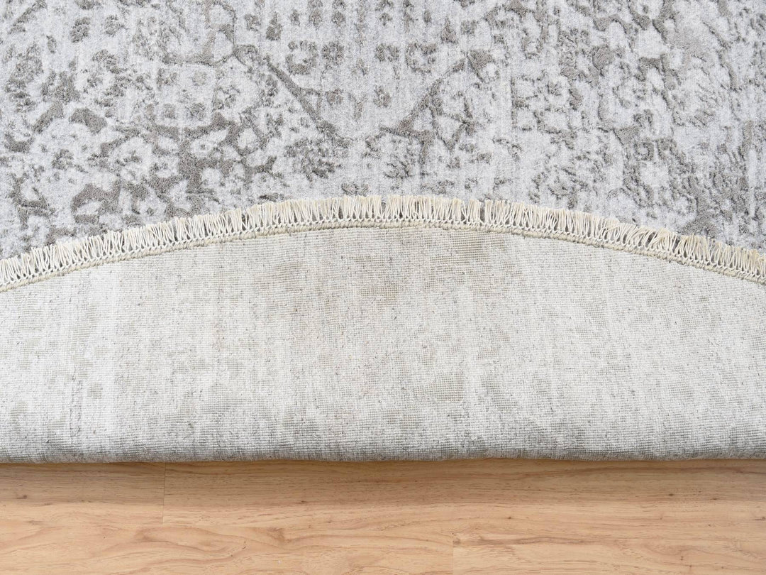 11'9" x 11'9" New Hand Knotted Grey Wool & Silk Round Oriental Rug - MOA10263477