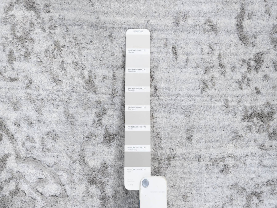 11'9" x 11'9" New Hand Knotted Grey Wool & Silk Round Oriental Rug - MOA10263477