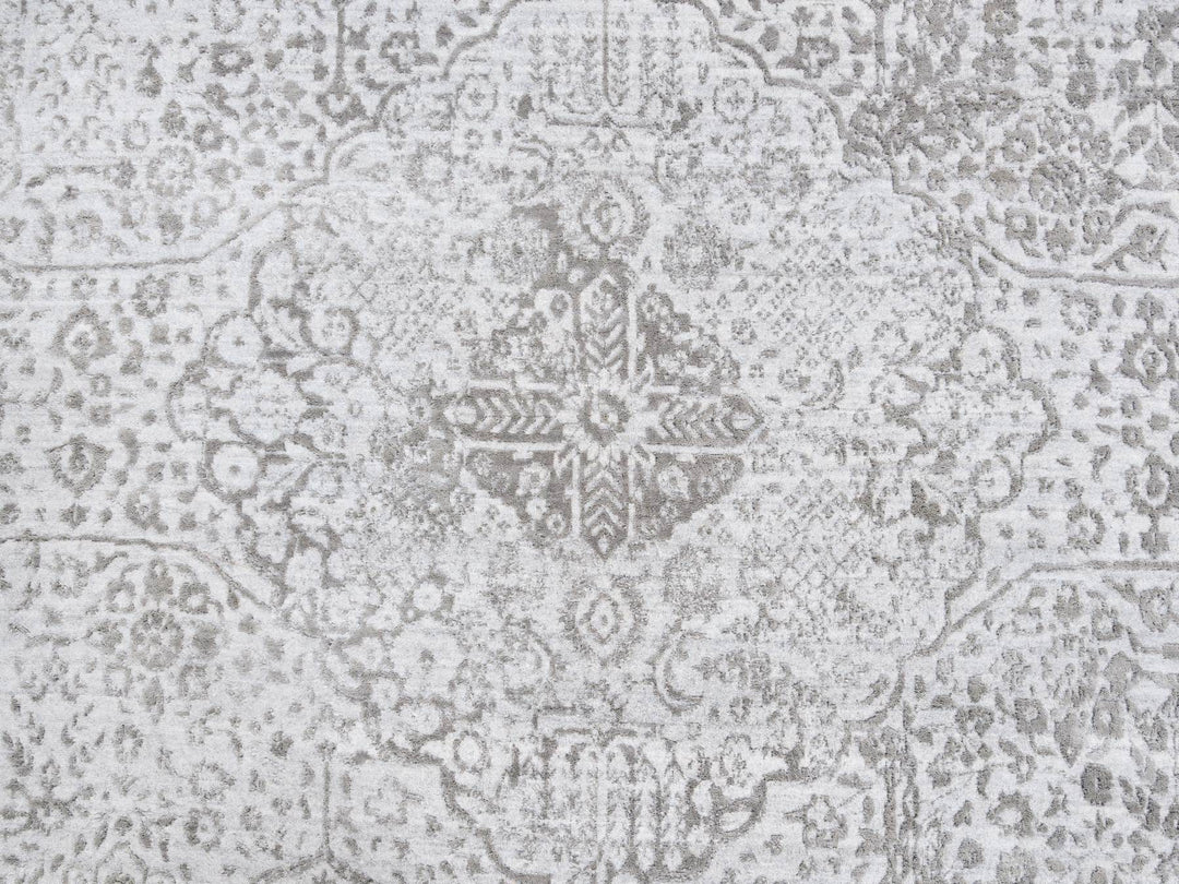 11'9" x 11'9" New Hand Knotted Grey Wool & Silk Round Oriental Rug - MOA10263477