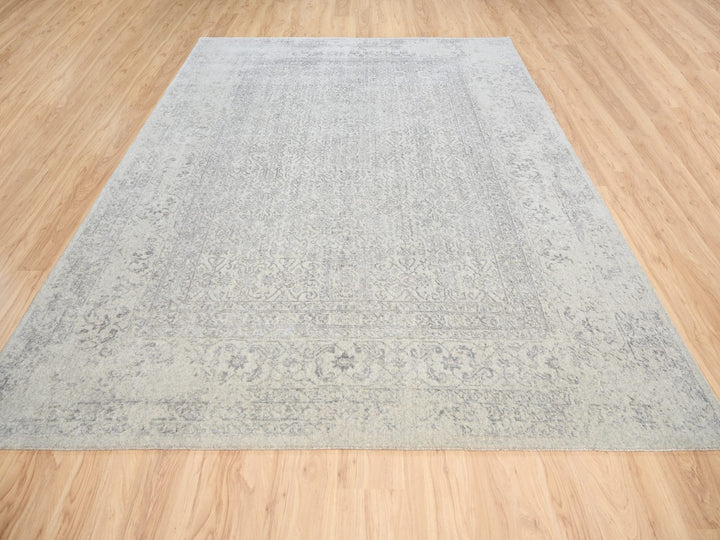 8'0" x 10'1" New Hand Loomed Beige Wool & Silk Rectangle Oriental Rug - MOA10263479