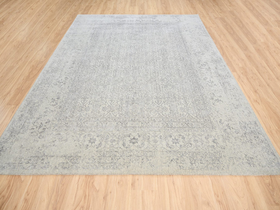 8'0" x 10'1" New Hand Loomed Beige Wool & Silk Rectangle Oriental Rug - MOA10263479