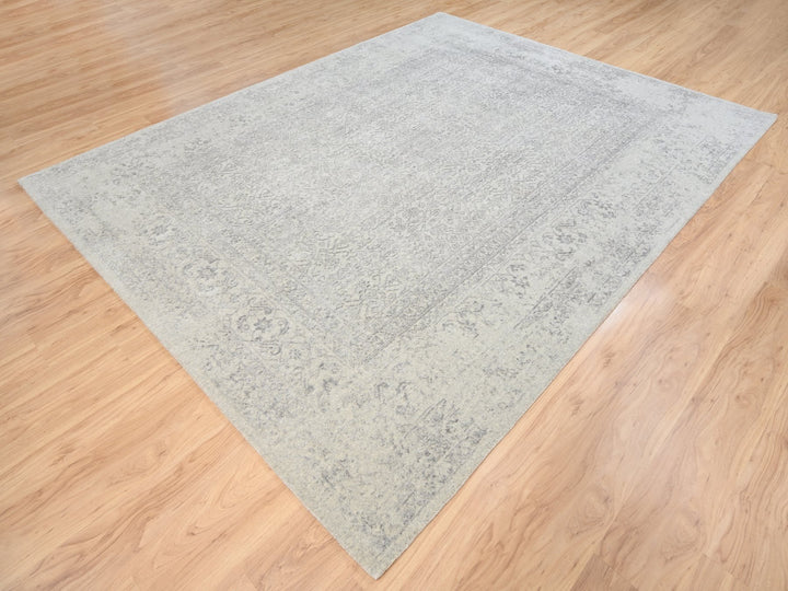 8'0" x 10'1" New Hand Loomed Beige Wool & Silk Rectangle Oriental Rug - MOA10263479