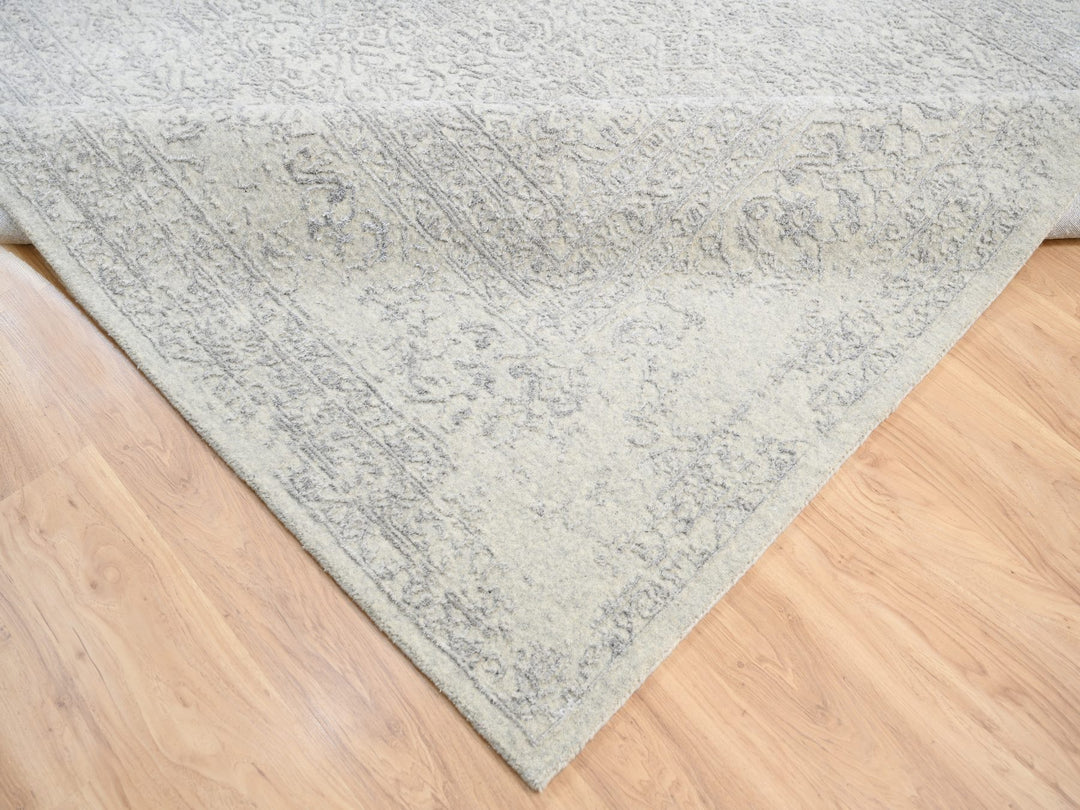 8'0" x 10'1" New Hand Loomed Beige Wool & Silk Rectangle Oriental Rug - MOA10263479