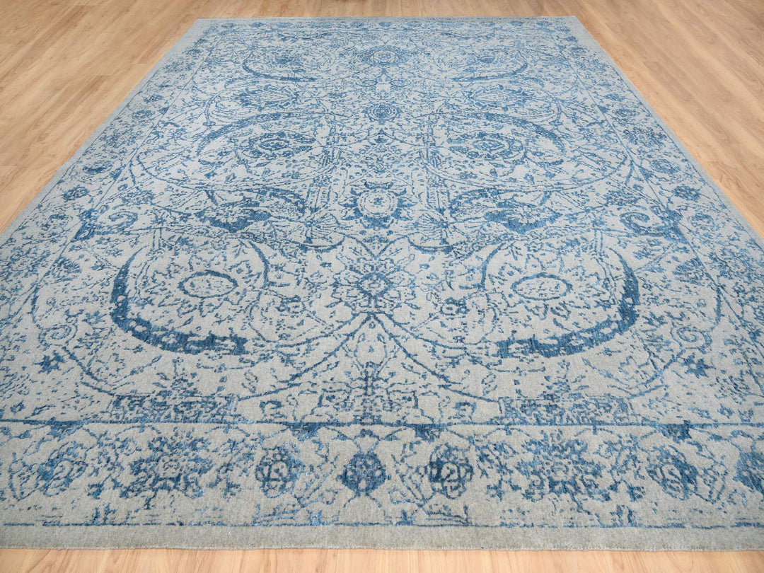 11'10" x 15'0" New Hand Loomed Blue Wool & Silk Rectangle Oriental Rug - MOA10263480