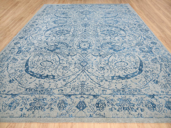 11'10" x 15'0" New Hand Loomed Blue Wool & Silk Rectangle Oriental Rug - MOA10263480