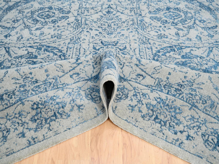 11'10" x 15'0" New Hand Loomed Blue Wool & Silk Rectangle Oriental Rug - MOA10263480