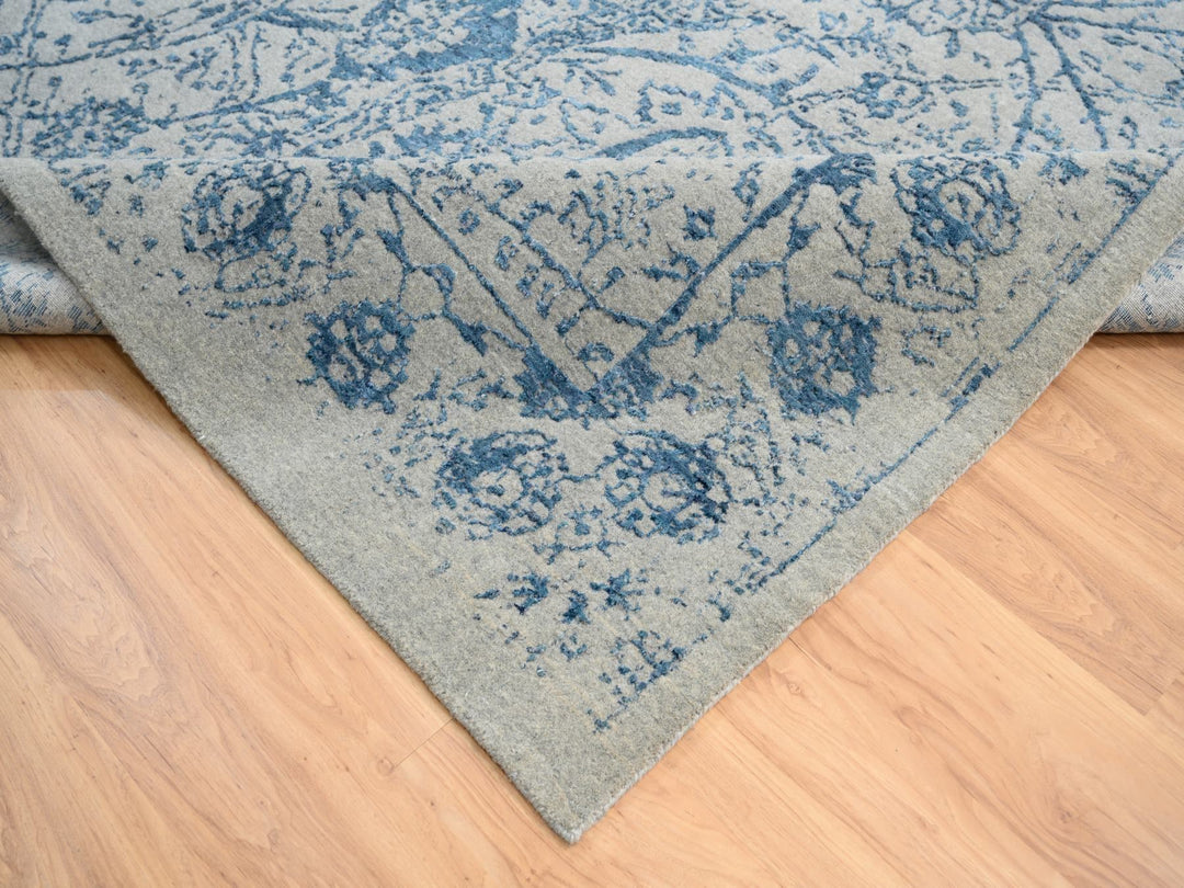 11'10" x 15'0" New Hand Loomed Blue Wool & Silk Rectangle Oriental Rug - MOA10263480