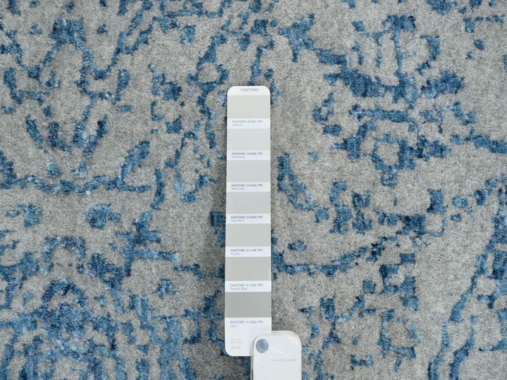 11'10" x 15'0" New Hand Loomed Blue Wool & Silk Rectangle Oriental Rug - MOA10263480