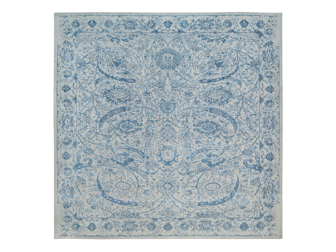 10'0" x 10'0" New Hand Loomed Blue Wool & Silk Square Oriental Rug - MOA10263481