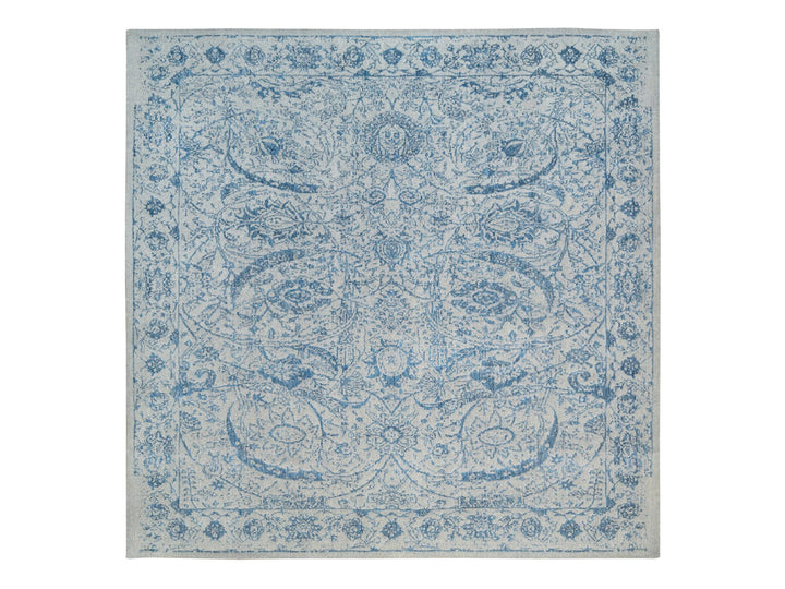10'0" x 10'0" New Hand Loomed Blue Wool & Silk Square Oriental Rug - MOA10263481