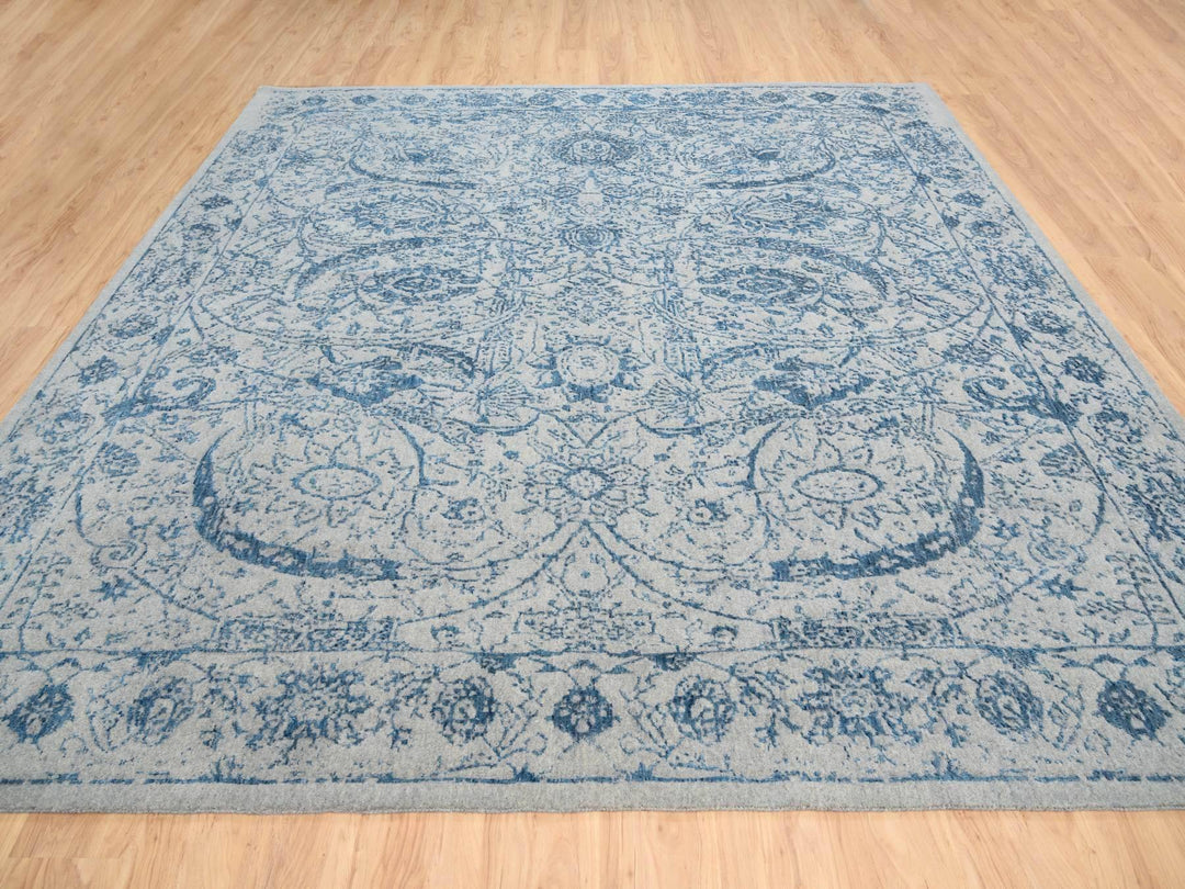 10'0" x 10'0" New Hand Loomed Blue Wool & Silk Square Oriental Rug - MOA10263481