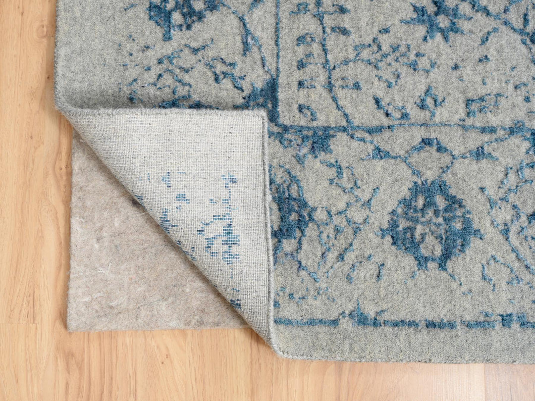 10'0" x 10'0" New Hand Loomed Blue Wool & Silk Square Oriental Rug - MOA10263481