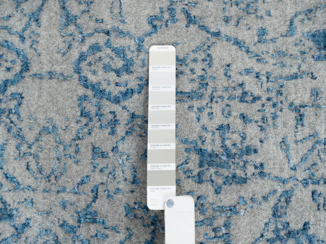 10'0" x 10'0" New Hand Loomed Blue Wool & Silk Square Oriental Rug - MOA10263481