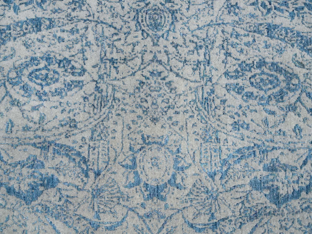 10'0" x 10'0" New Hand Loomed Blue Wool & Silk Square Oriental Rug - MOA10263481