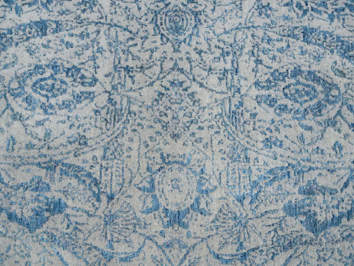 10'0" x 10'0" New Hand Loomed Blue Wool & Silk Square Oriental Rug - MOA10263481