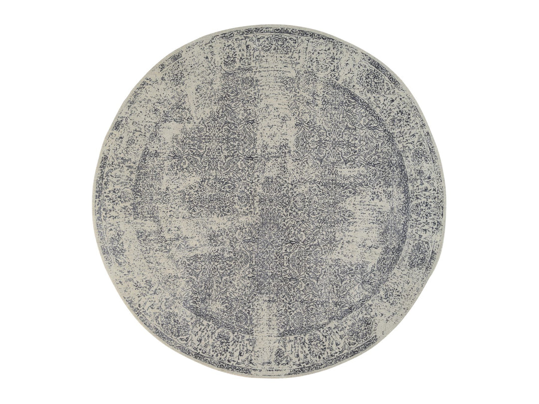 10'0" x 10'0" New Hand Loomed Grey Wool & Silk Round Oriental Rug - MOA10263504