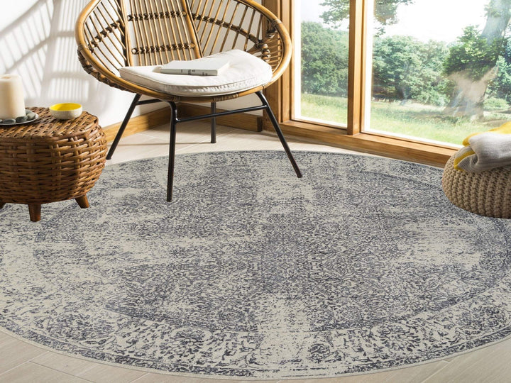 10'0" x 10'0" New Hand Loomed Grey Wool & Silk Round Oriental Rug - MOA10263504