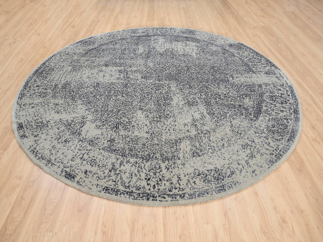 10'0" x 10'0" New Hand Loomed Grey Wool & Silk Round Oriental Rug - MOA10263504