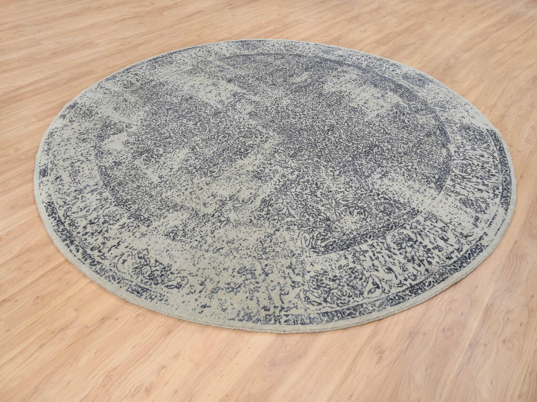 10'0" x 10'0" New Hand Loomed Grey Wool & Silk Round Oriental Rug - MOA10263504
