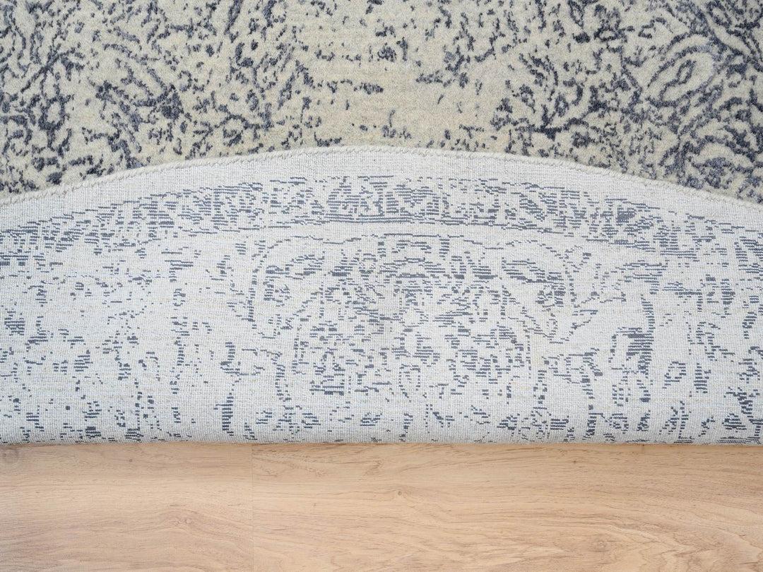 10'0" x 10'0" New Hand Loomed Grey Wool & Silk Round Oriental Rug - MOA10263504