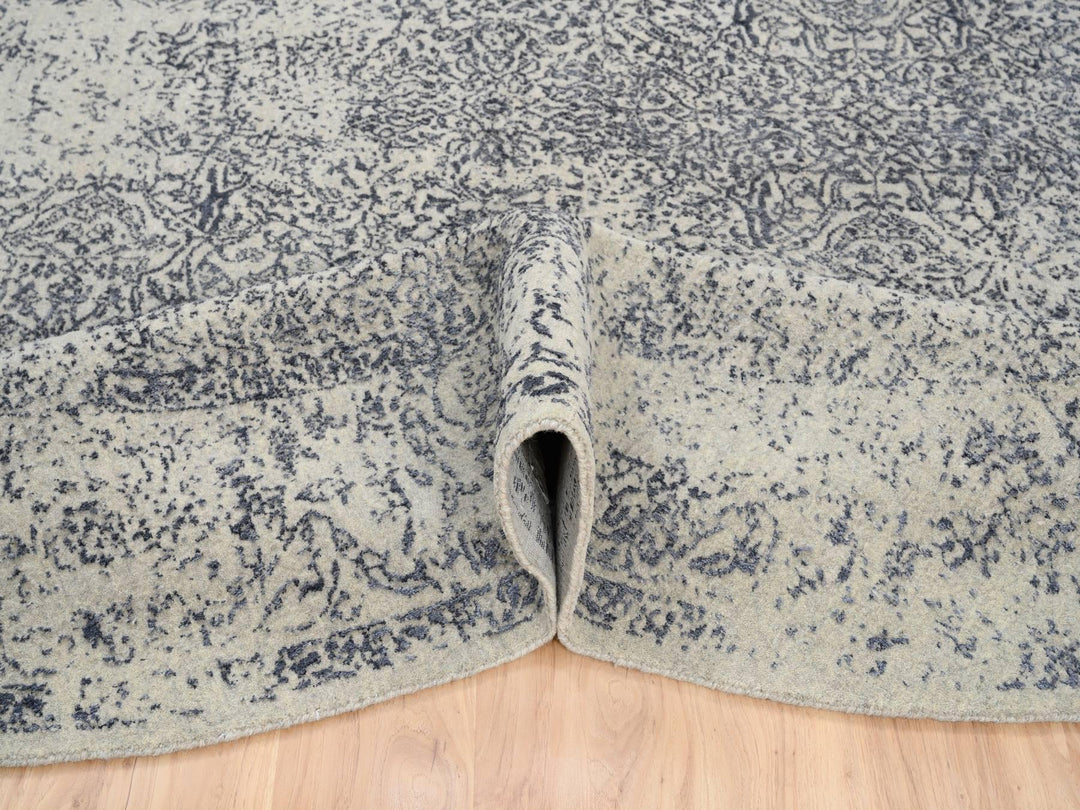 10'0" x 10'0" New Hand Loomed Grey Wool & Silk Round Oriental Rug - MOA10263504