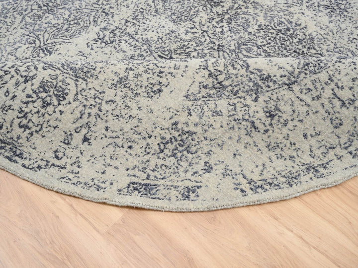 10'0" x 10'0" New Hand Loomed Grey Wool & Silk Round Oriental Rug - MOA10263504