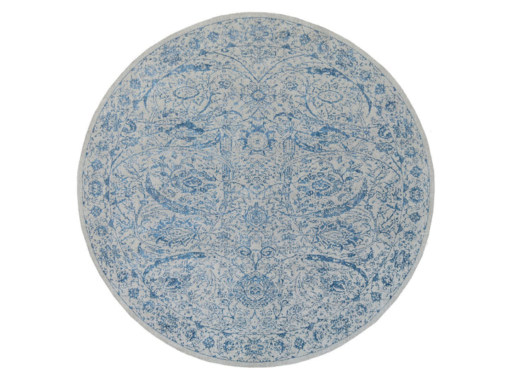 12'0" x 12'0" New Hand Loomed Blue Wool & Silk Round Oriental Rug - MOA10263506