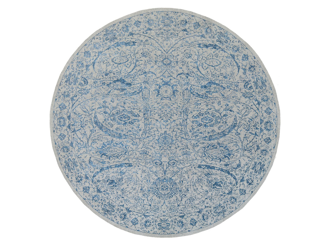 12'0" x 12'0" New Hand Loomed Blue Wool & Silk Round Oriental Rug - MOA10263506