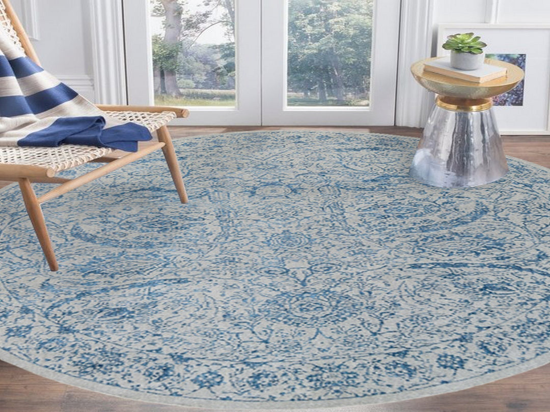 12'0" x 12'0" New Hand Loomed Blue Wool & Silk Round Oriental Rug - MOA10263506