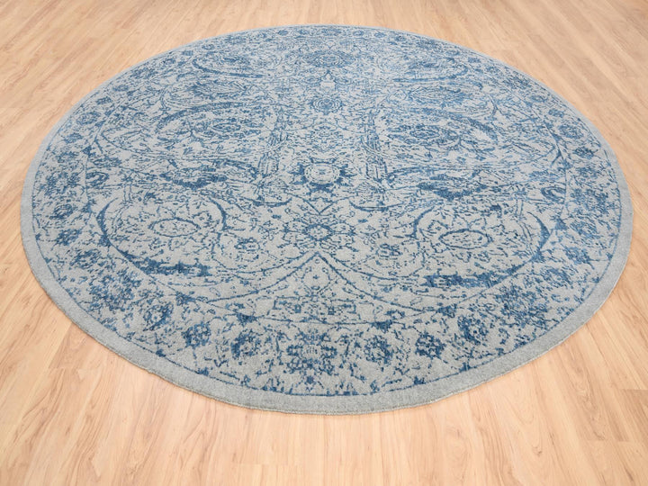 12'0" x 12'0" New Hand Loomed Blue Wool & Silk Round Oriental Rug - MOA10263506