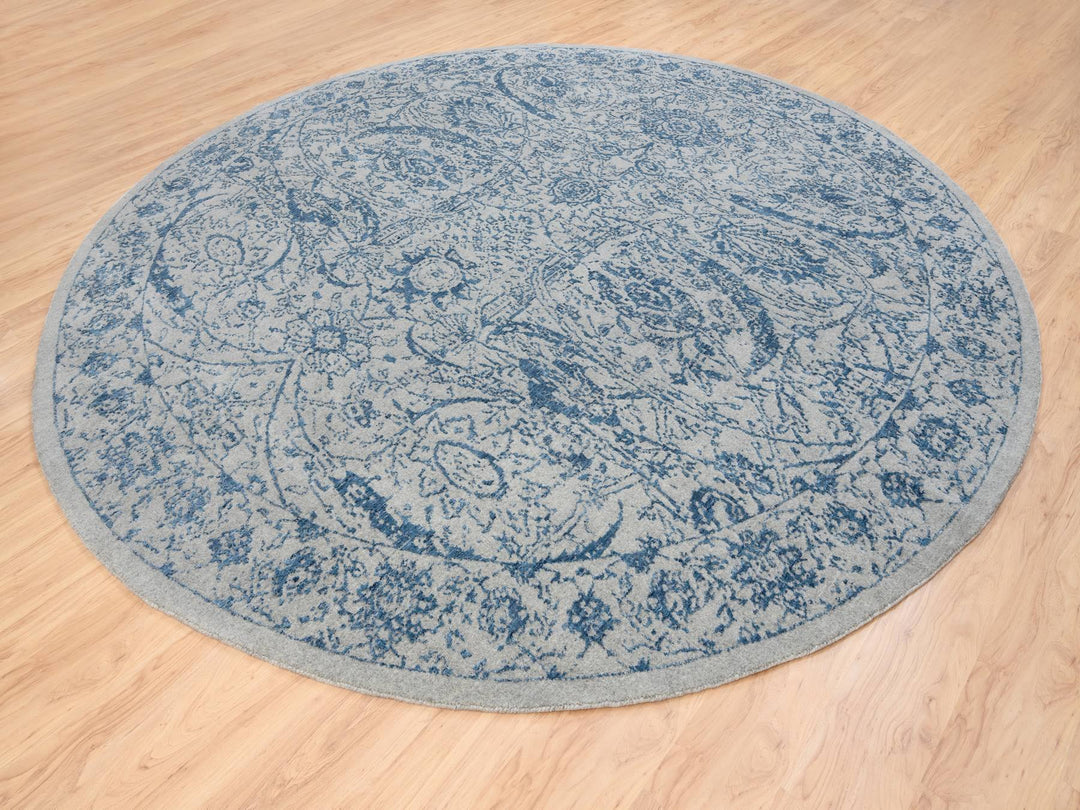 12'0" x 12'0" New Hand Loomed Blue Wool & Silk Round Oriental Rug - MOA10263506