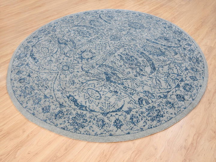 12'0" x 12'0" New Hand Loomed Blue Wool & Silk Round Oriental Rug - MOA10263506