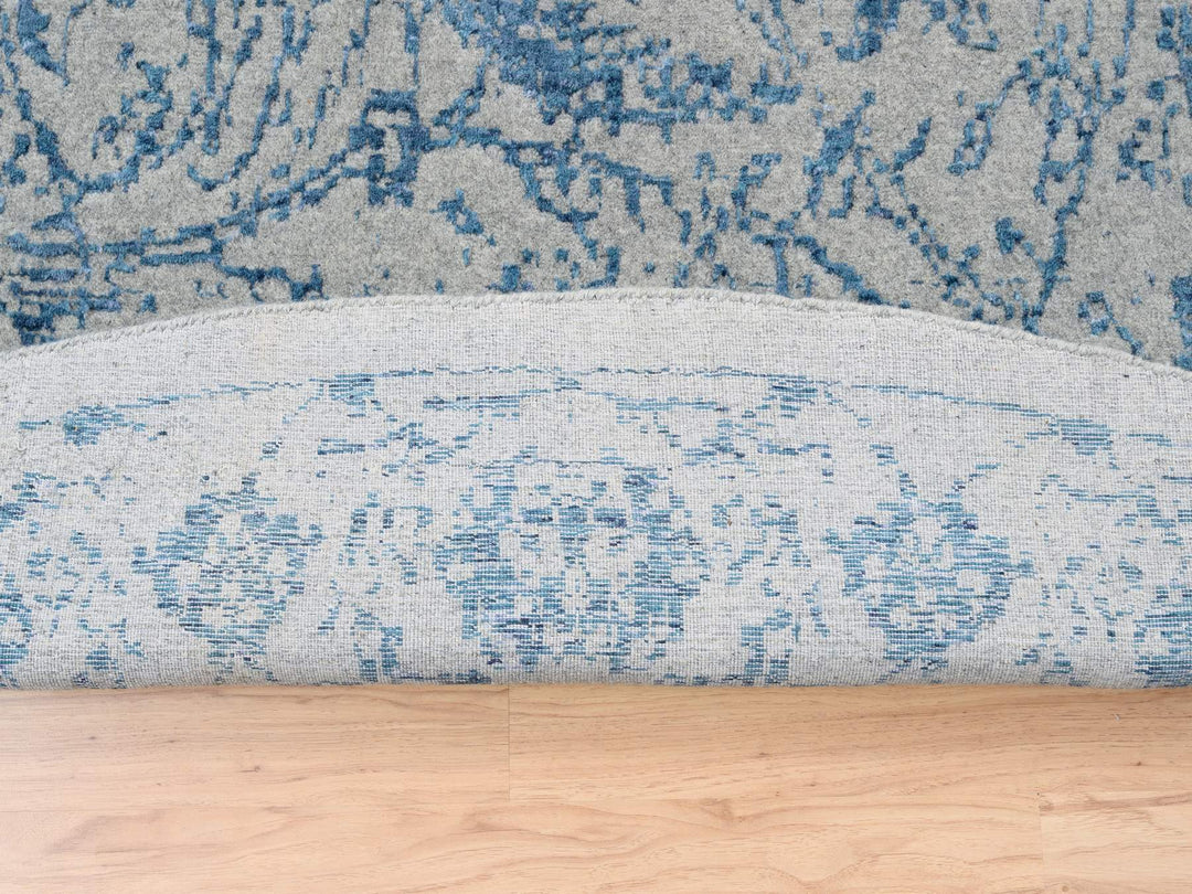 12'0" x 12'0" New Hand Loomed Blue Wool & Silk Round Oriental Rug - MOA10263506