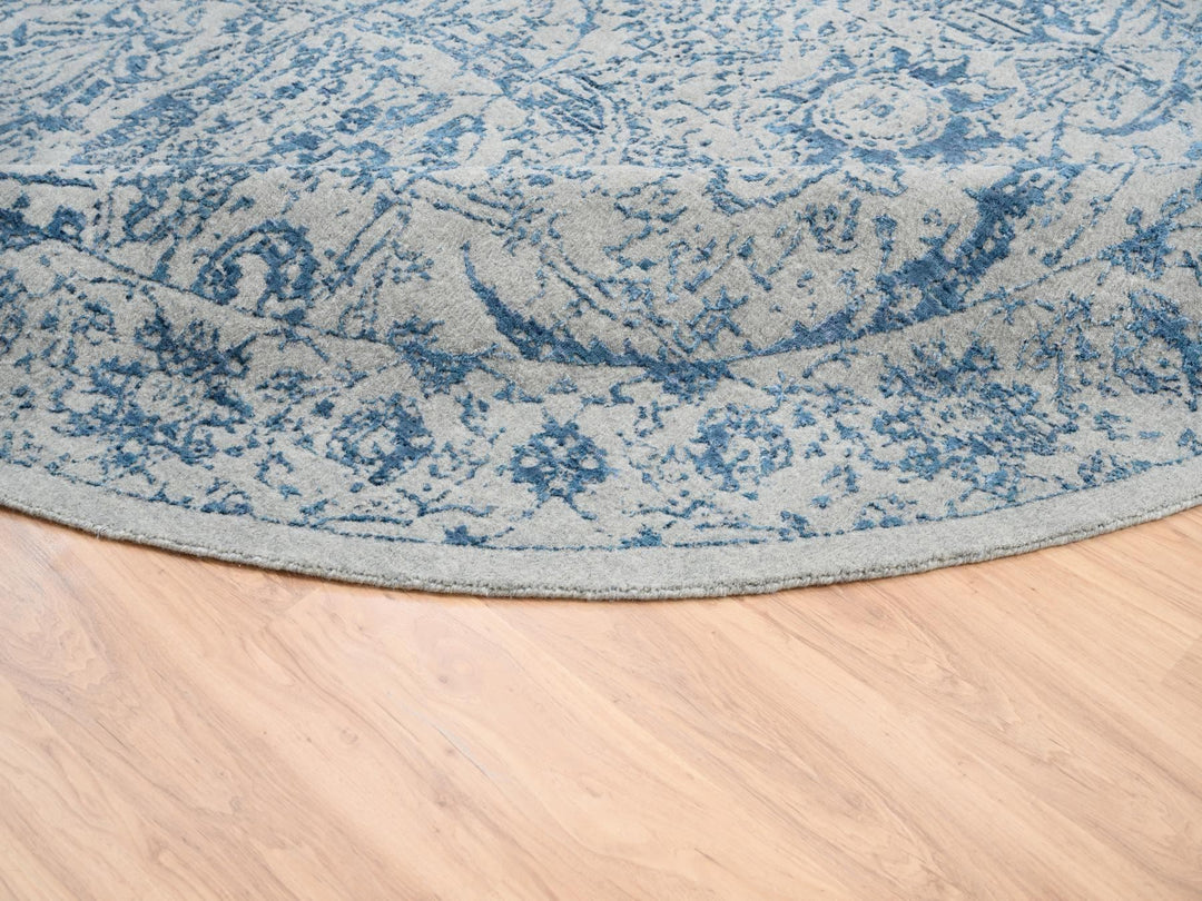 12'0" x 12'0" New Hand Loomed Blue Wool & Silk Round Oriental Rug - MOA10263506