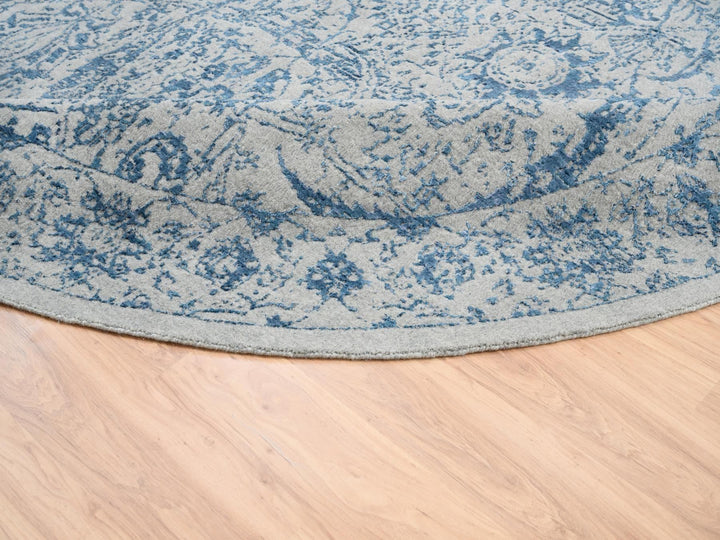 12'0" x 12'0" New Hand Loomed Blue Wool & Silk Round Oriental Rug - MOA10263506