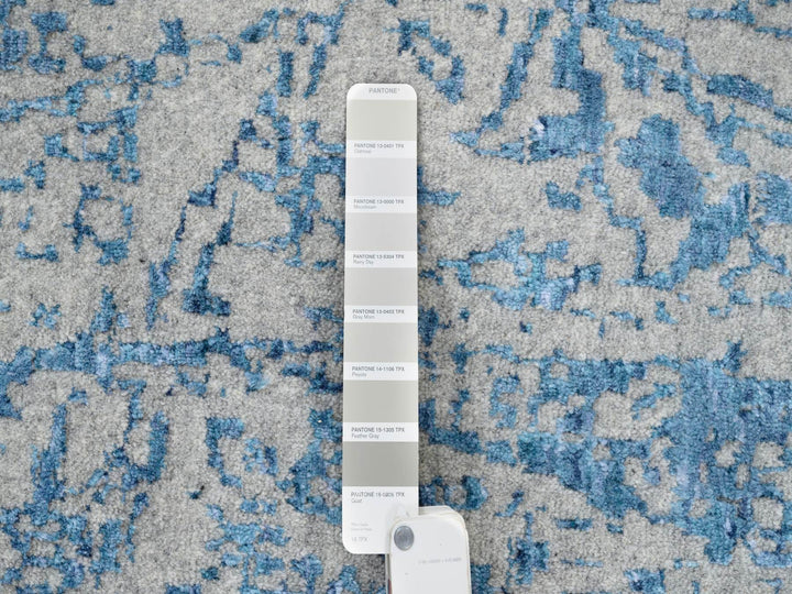 12'0" x 12'0" New Hand Loomed Blue Wool & Silk Round Oriental Rug - MOA10263506