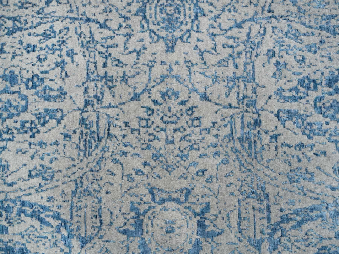 12'0" x 12'0" New Hand Loomed Blue Wool & Silk Round Oriental Rug - MOA10263506