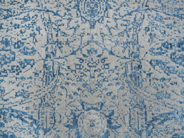 12'0" x 12'0" New Hand Loomed Blue Wool & Silk Round Oriental Rug - MOA10263506