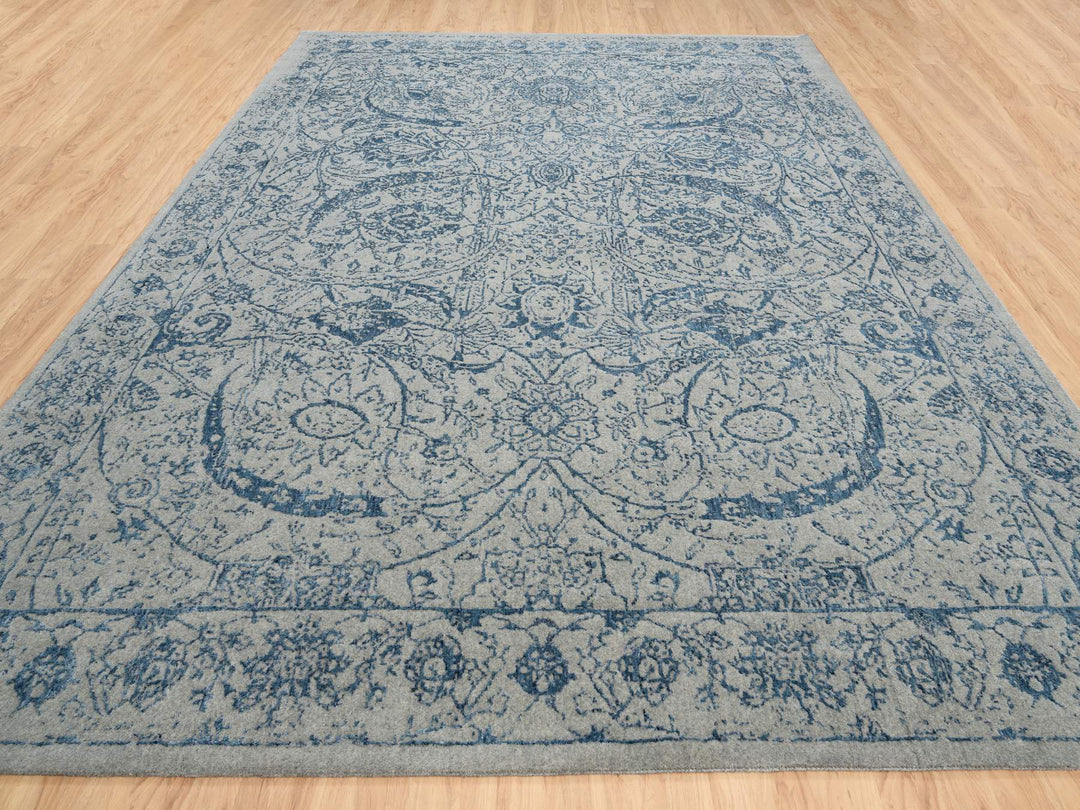 10'0" x 14'0" New Hand Loomed Blue Wool & Silk Rectangle Oriental Rug - MOA10263508