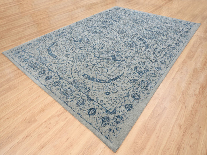 10'0" x 14'0" New Hand Loomed Blue Wool & Silk Rectangle Oriental Rug - MOA10263508